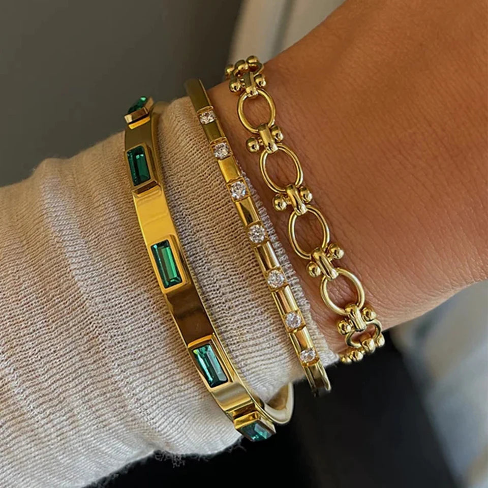 Gold Stacked Stainless Bangle Set