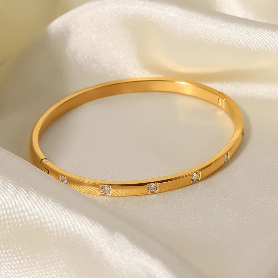 Gold Stacked Stainless Bangle Set